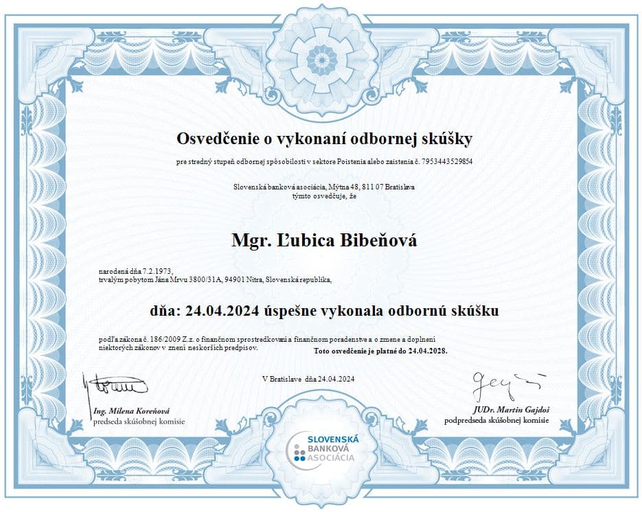 Osvedčenie — realitná maklérka